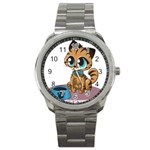 Kitty Cat Big Eyes Ears Animal Sport Metal Watch Front