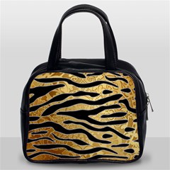 Golden Vector Embossed Golden Black Zebra Stripes Classic Handbags (2 Sides) by flipstylezfashionsLLC