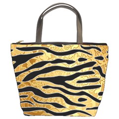 Golden Vector Embossed Golden Black Zebra Stripes Bucket Bags by flipstylezfashionsLLC