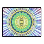 Power Mandala Sun Blue Green Yellow Lilac Double Sided Fleece Blanket (Small)  45 x34  Blanket Back