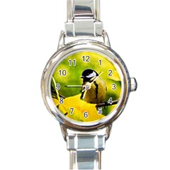 Tomtit Bird Dressed To The Season Round Italian Charm Watch by FunnyCow