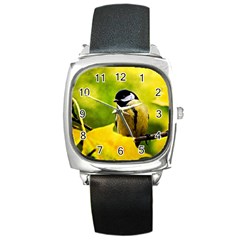 Tomtit Bird Dressed To The Season Square Metal Watch by FunnyCow