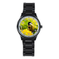 Tomtit Bird Dressed To The Season Stainless Steel Round Watch by FunnyCow