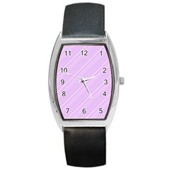 Lilac Diagonal Lines Barrel Style Metal Watch by snowwhitegirl