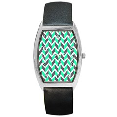 Zigzag Chevron Pattern Green Grey Barrel Style Metal Watch by snowwhitegirl