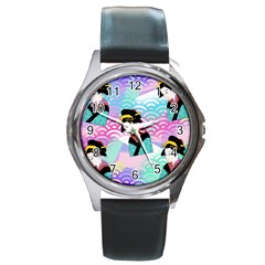 Japanese Abstract Round Metal Watch by snowwhitegirl