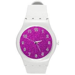 Pink  Glitter Round Plastic Sport Watch (m) by snowwhitegirl