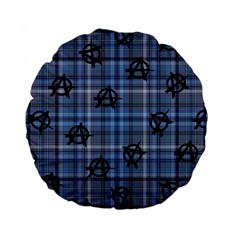 Blue  Plaid Anarchy Standard 15  Premium Round Cushions by snowwhitegirl