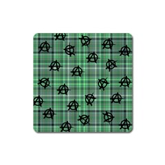 Green  Plaid Anarchy Square Magnet by snowwhitegirl