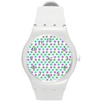 Eye Dots Green Violet Round Plastic Sport Watch (M) Front