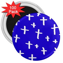 Blue White Cross 3  Magnets (100 Pack) by snowwhitegirl