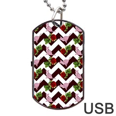 Cat Rose Chevron Dog Tag Usb Flash (two Sides) by snowwhitegirl