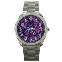 Stamping Pattern Leaves Drawing Sport Metal Watch by Sapixe