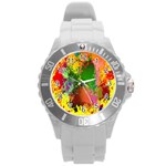 Embroidery Dab Color Spray Round Plastic Sport Watch (L) Front