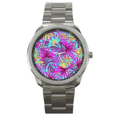 Tropical Greens Leaves Design Sport Metal Watch by Sapixe