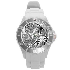 Drawing Leaves Nature Picture Round Plastic Sport Watch (l) by Sapixe