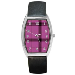 Violet Plaid Barrel Style Metal Watch by snowwhitegirl