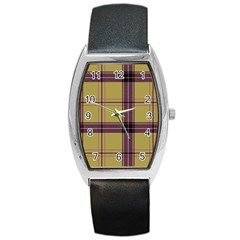 Beige Purple Plaid Barrel Style Metal Watch by snowwhitegirl