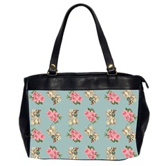 Retro Dog Floral Pattern Blue Oversize Office Handbag (2 Sides) by snowwhitegirl