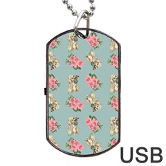 Retro Dog Floral Pattern Blue Dog Tag Usb Flash (one Side) by snowwhitegirl