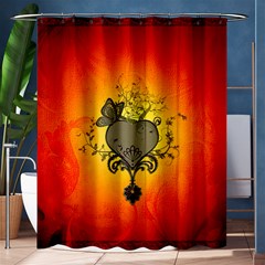 Wonderful Heart With Butterflies And Floral Elements Shower Curtain 60  X 72  (medium)  by FantasyWorld7