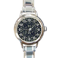 Dark Floral Collage Pattern Round Italian Charm Watch by dflcprints