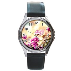 Paradise Apple Blossoms Round Metal Watch by FunnyCow