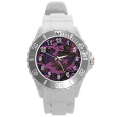 Camouflage Violet Round Plastic Sport Watch (l) by snowwhitegirl