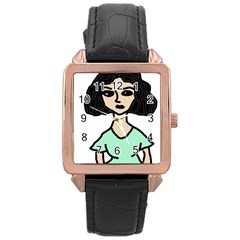 Angry Girl Rose Gold Leather Watch  by snowwhitegirl