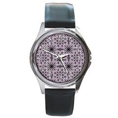 Ornamental Pink Black Round Metal Watch by snowwhitegirl