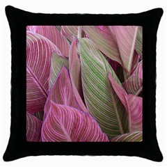 Pink Leaves Throw Pillow Case (black) by snowwhitegirl