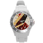 Fabric Textile Design Round Plastic Sport Watch (L) Front