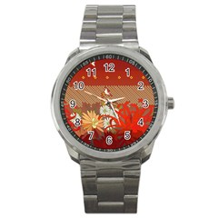 Abstract Background Flower Design Sport Metal Watch by Sapixe