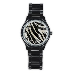 Zebra 2 Print Stainless Steel Round Watch by NSGLOBALDESIGNS2