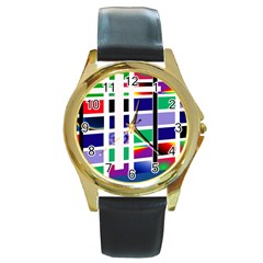 Color Graffiti Pattern Geometric Round Gold Metal Watch by Nexatart