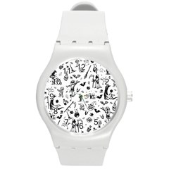 Halloween Pattern Round Plastic Sport Watch (m) by Valentinaart