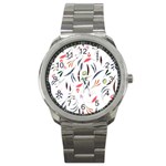 Watercolor Tablecloth Fabric Design Sport Metal Watch Front