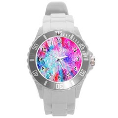 Background Art Abstract Watercolor Round Plastic Sport Watch (l) by Sapixe