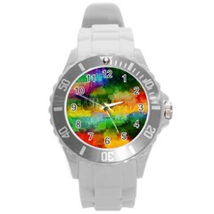 Pattern Texture Background Color Round Plastic Sport Watch (l) by Sapixe