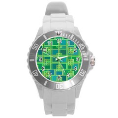 Green Abstract Geometric Round Plastic Sport Watch (l) by Sapixe