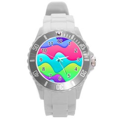 Lines Curves Colors Geometric Lines Round Plastic Sport Watch (l) by Sapixe