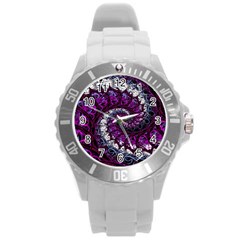 Fractal Background Swirl Art Skull Round Plastic Sport Watch (l) by Sapixe