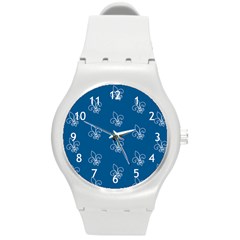 Quebec French Royal Fleur De Lys Elegant Pattern Blue Blue Quebec Fleur De Lys Pattern Blue Round Plastic Sport Watch (m) by Quebec