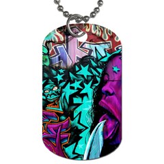 Graffiti Woman And Monsters Turquoise Cyan And Purple Bright Urban Art With Stars Dog Tag (two Sides) by genx