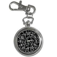 Funny Cat Pattern Organic Style Minimalist On Black Background Key Chain Watches by genx