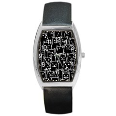 Funny Cat Pattern Organic Style Minimalist On Black Background Barrel Style Metal Watch by genx