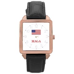 Maga Make America Great Again With Us Flag Trump Rose Gold Leather Watch  by snek