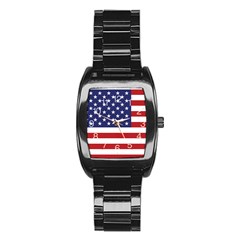 Usa Flag Stainless Steel Barrel Watch by snek