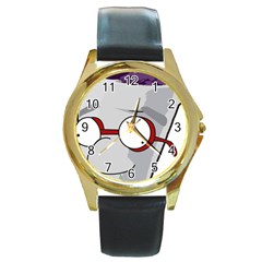 Purple Cup Nerd Round Gold Metal Watch by grimelab