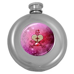 Wonderful Hearts With Floral Elements Round Hip Flask (5 Oz) by FantasyWorld7